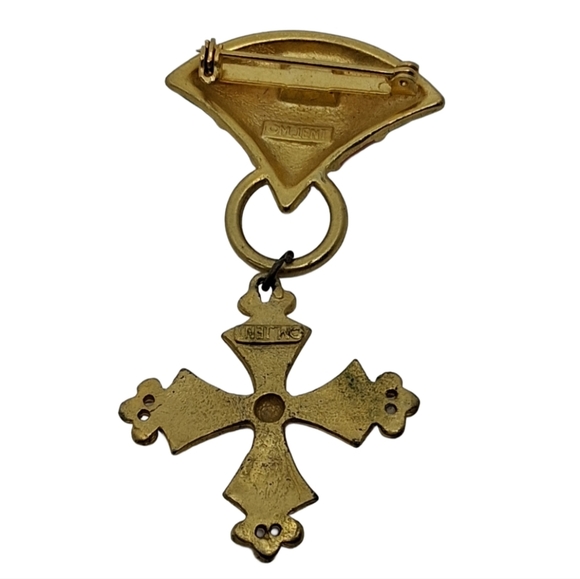 M. Jent Signed Modernist Brooch | Gold Cross Pendant 1980s - Picture 3 of 4